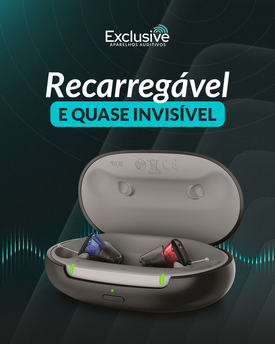 Aparelho auditivo recarregável e quase invisível